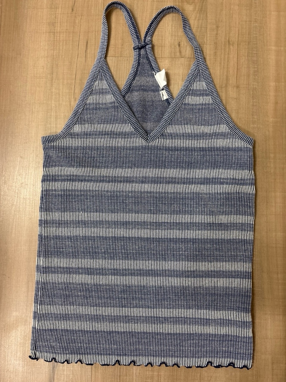 Y2K Striped Ribbed V-Neck Tank Top - Blue & White